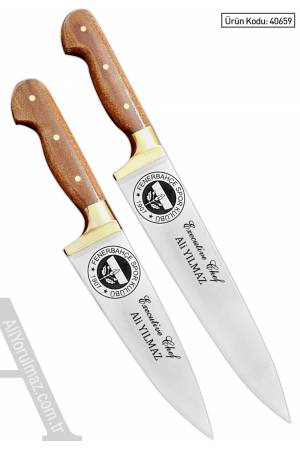 40659- PROFESYONEL EL YAPIMI 2 Lİ ŞEF BIÇAKLARI SETİ (Logolu) İsminizin bıçakların üzerine yazılması HEDİYE